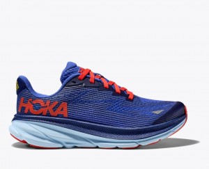 Kids' HOKA Clifton 9 Running Shoes Dark Blue / Red | VMHBO6279