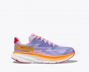 Kids' HOKA Clifton 9 Running Shoes Light Purple / Orange / Pink | RQYOG9173