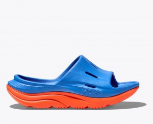 Kids' HOKA Ora Recovery 3 Slides Blue / Orange | OVKMF9370