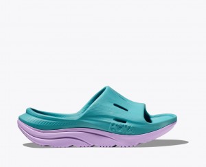 Kids' HOKA Ora Recovery 3 Slides Turquoise / Light Purple | OMTQY7409