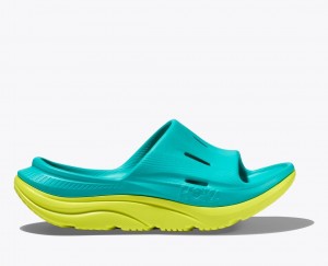 Kids' HOKA Ora Recovery 3 Slides Turquoise / Green | QDAUX0875