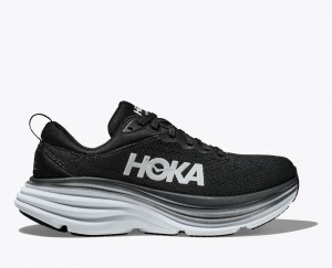 Men's HOKA Bondi 8 Running Shoes Black / White | JBTNH2564