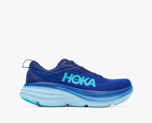 Men's HOKA Bondi 8 Running Shoes Dark Blue / Light Blue | YOBUT5683