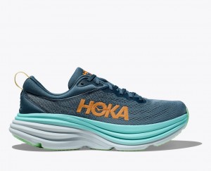 Men's HOKA Bondi 8 Running Shoes Dark Blue / Turquoise | CAHGS1082