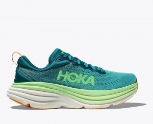 Men's HOKA Bondi 8 Running Shoes Dark Green / Light Green | YBKVP2138