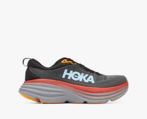 Men's HOKA Bondi 8 Running Shoes Dark Grey / Red / Black | SWTFM0763