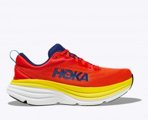 Men's HOKA Bondi 8 Running Shoes Red / Yellow | PUXMH5396