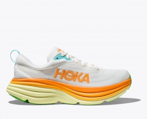 Men's HOKA Bondi 8 Running Shoes White / Orange | NUCJS5934