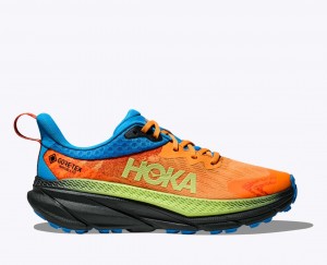 Men's HOKA Challenger 7 GTX Trail Running Shoes Orange / Green / Blue | IHKLX0529