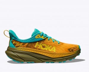 Men's HOKA Challenger 7 GTX Trail Running Shoes Orange / Olive / Turquoise | JQTRC3751