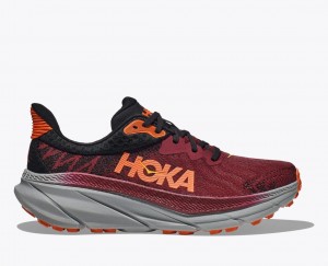 Men's HOKA Challenger 7 Trail Running Shoes Dark Red / Black | VATMW8765