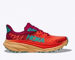 Men's HOKA Challenger 7 Trail Running Shoes Dark Orange / Red | FQYZR1943