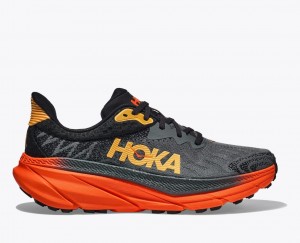 Men's HOKA Challenger 7 Trail Running Shoes Black / Red | LJGNZ4623