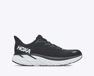 Men's HOKA Clifton 8 Running Shoes Black / White | UQTEN9485