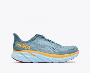 Men's HOKA Clifton 8 Running Shoes Blue Green / Orange | FEMDU1025