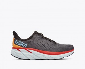 Men's HOKA Clifton 8 Running Shoes Dark Grey / Red | OWUSV4216