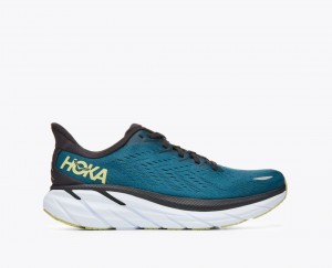 Men's HOKA Clifton 8 Running Shoes Dark Turquoise / Black | SDNFB5206