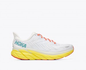 Men's HOKA Clifton 8 Running Shoes White / Yellow | PEQAM5829