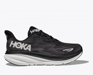 Men's HOKA Clifton 9 Running Shoes Black / White | IYZSN1836