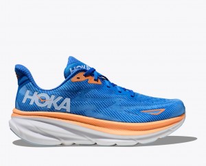 Men's HOKA Clifton 9 Running Shoes Blue / Orange | PZACS0816