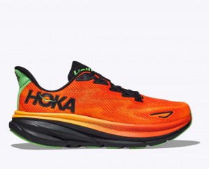 Men's HOKA Clifton 9 Running Shoes Dark Orange / Black | PBLEK4103