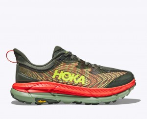 Men's HOKA Mafate Speed 4 Trail Running Shoes Olive / Red | AYXMP3840