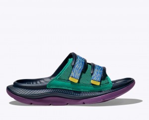 Men's HOKA Ora Luxe Slide Dark Blue / Green / Purple | VLSXB7436