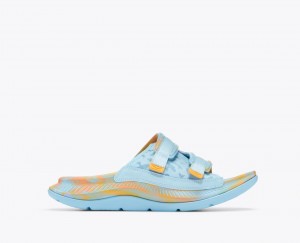 Men's HOKA Ora Luxe Slide Light Blue / Orange | JLCPW8927