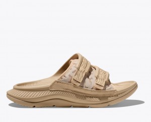 Men's HOKA Ora Luxe Slide Light Khaki | DLQFB3980