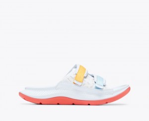 Men's HOKA Ora Luxe Slide White / Orange / Blue | FSTDM5960