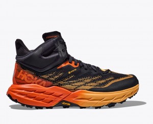 Men's HOKA Speedgoat 5 Mid GTX Hiking Boots Black / Orange | WDTOP1356