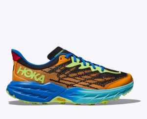 Men's HOKA Speedgoat 5 Trail Running Shoes Orange / Black / Blue | EGUYZ0591