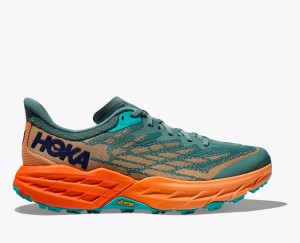 Men's HOKA Speedgoat 5 Trail Running Shoes Green / Orange | WUEPI4329