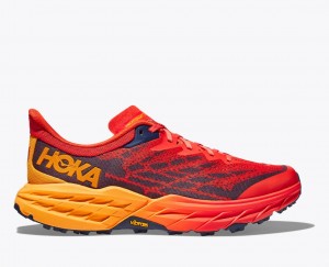 Men's HOKA Speedgoat 5 Trail Running Shoes Red / Dark Brown | IDSCO4926