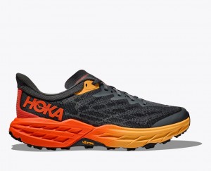 Men's HOKA Speedgoat 5 Trail Running Shoes Black / Orange / Red | EFASZ1038