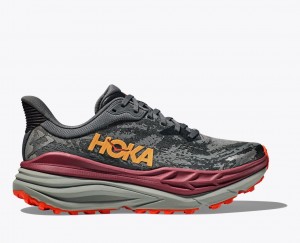 Men's HOKA Stinson 7 Trail Running Shoes Dark Grey / Black / Dark Red | KJWGD5423