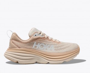 Women's HOKA Bondi 8 Running Shoes Beige / White | PGMXK4506