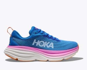 Women's HOKA Bondi 8 Running Shoes Blue / Pink | XLYRW9051