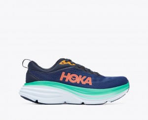 Women's HOKA Bondi 8 Running Shoes Dark Blue / Turquoise | GDALO3507