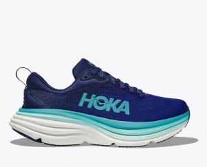 Women's HOKA Bondi 8 Running Shoes Navy / Turquoise | MZPWK3712