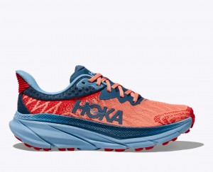 Women's HOKA Challenger 7 Trail Running Shoes Coral / Dark Blue | KMURJ3245