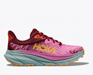 Women's HOKA Challenger 7 Trail Running Shoes Pink / Dark Red | YIVDH0219