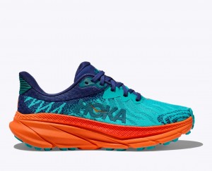 Women's HOKA Challenger 7 Trail Running Shoes Turquoise / Navy | CZUED0692