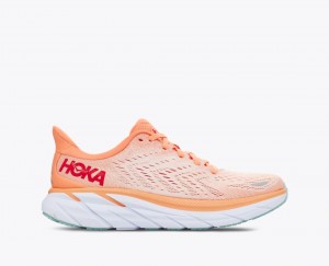 Women's HOKA Clifton 8 Running Shoes Coral | VEZGS7104