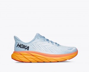 Women's HOKA Clifton 8 Running Shoes Light Blue / White / Orange | JDFWO7630