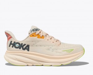 Women's HOKA Clifton 9 Running Shoes Light Beige / Multicolor | GFWCB5309