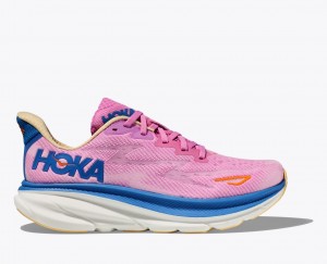 Women's HOKA Clifton 9 Running Shoes Pink / Blue | OSDBJ2345