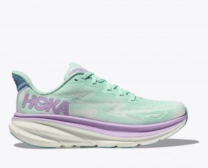 Women's HOKA Clifton 9 Running Shoes Turquoise / Purple | ELXRG5413