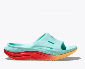 Women's HOKA Ora Recovery 3 Slide Light Turquoise / Orange | NKGQC2483