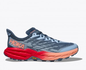 Women's HOKA Speedgoat 5 Trail Running Shoes Blue Grey / Red | JRYXI7625